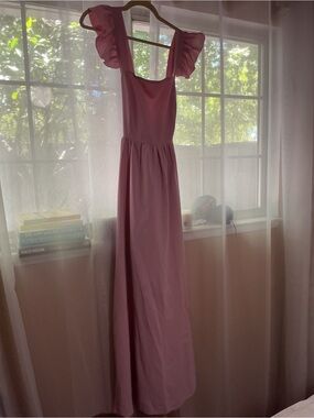Women's Pink Ruffle-Sleeve Maxi Dress